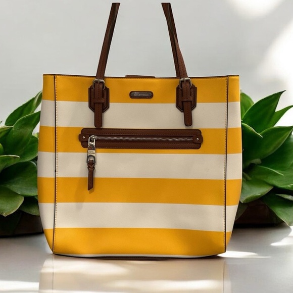 Dana Buchman Handbags - Dana Buchman Yellow and White Striped Tote